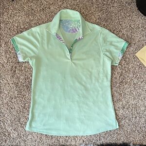 Bermuda Sands Mint Polo with Floral-Trim Collar and Cuffs Medium